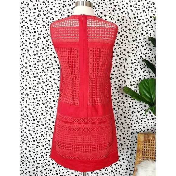 J Crew Sz S Red Crochet Lace Shift Mini Dress Sundress Sleeveless - Picture 3 of 16